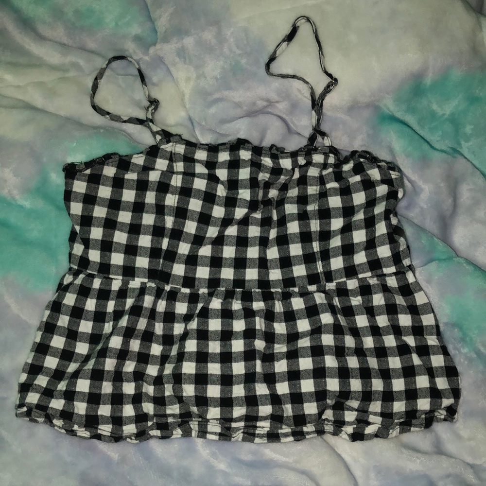 Black and White plaid Ruffled tank top